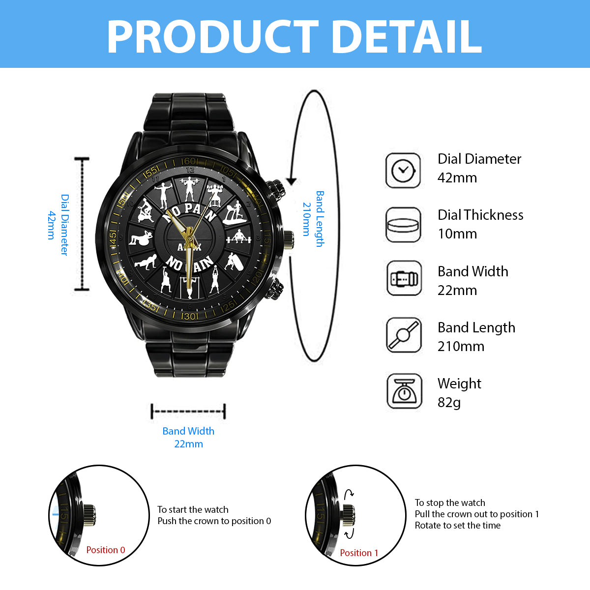 No Pain No Gain - Personalized Fitness Hand Watch