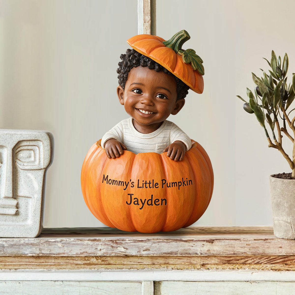 Pumpkin Peek-A-Boo - Personalized Kid Custom Shaped Wood Plaque