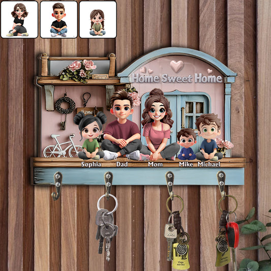 Home Sweet Home - Personalized Family Custom Shaped Key Rack