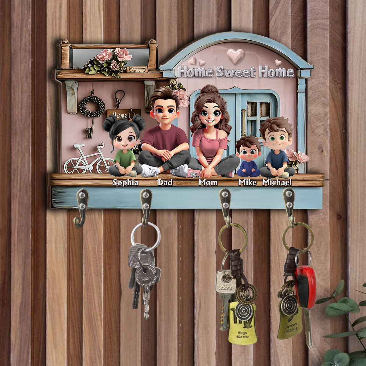 Home Sweet Home - Personalized Family Custom Shaped Key Rack