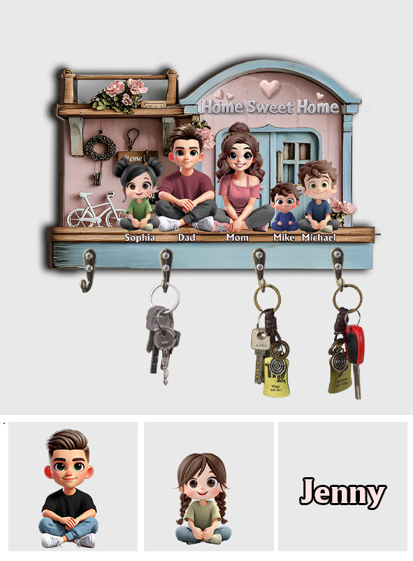 Home Sweet Home - Personalized Family Custom Shaped Key Rack