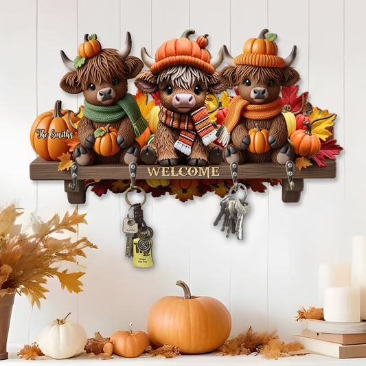 The Most Wonderful Time Of The Year - Personalized Highland Cow Custom Shaped Key Rack