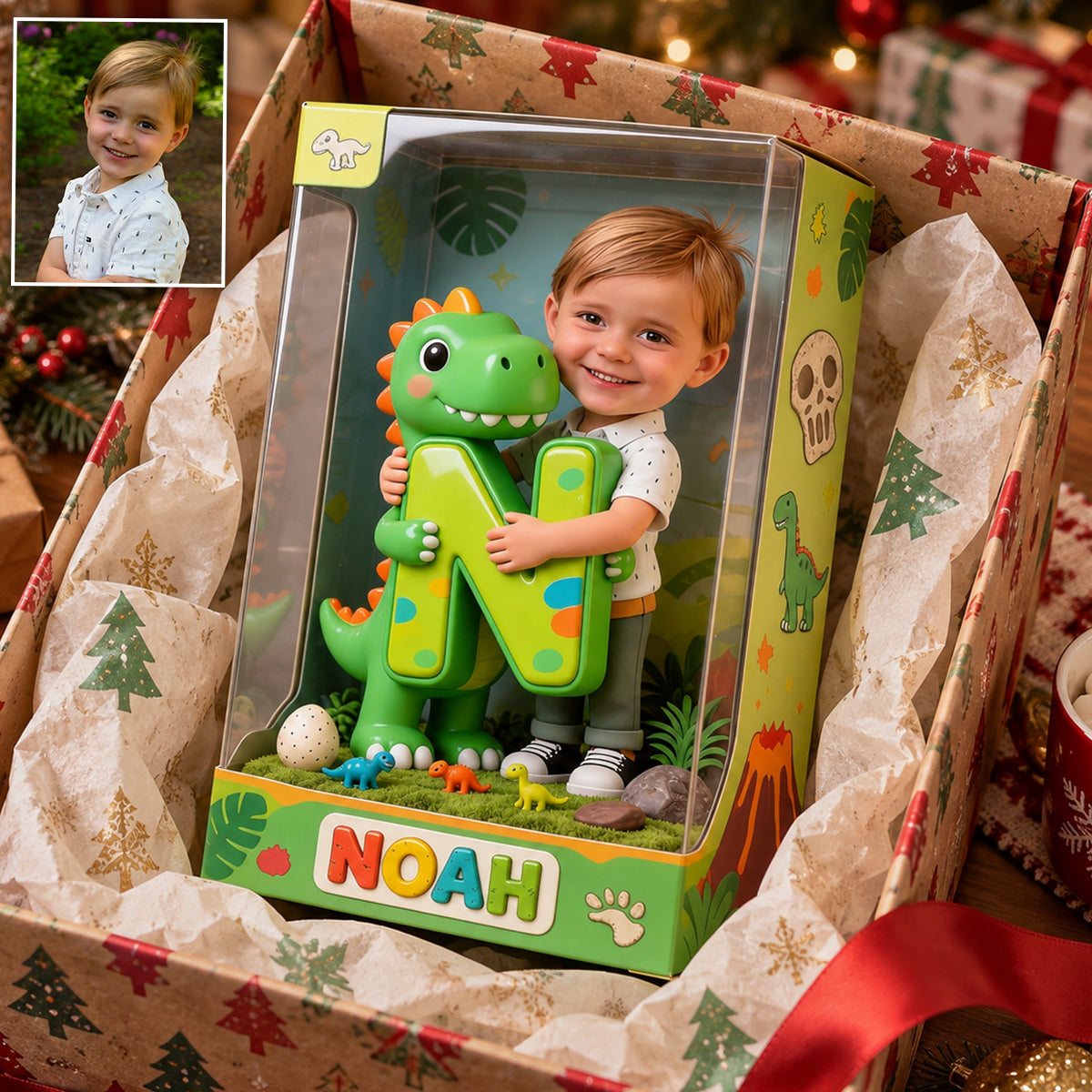 Dinosaur Alphabet Letter & Custom Photo - Personalized Kid Acrylic Display Box