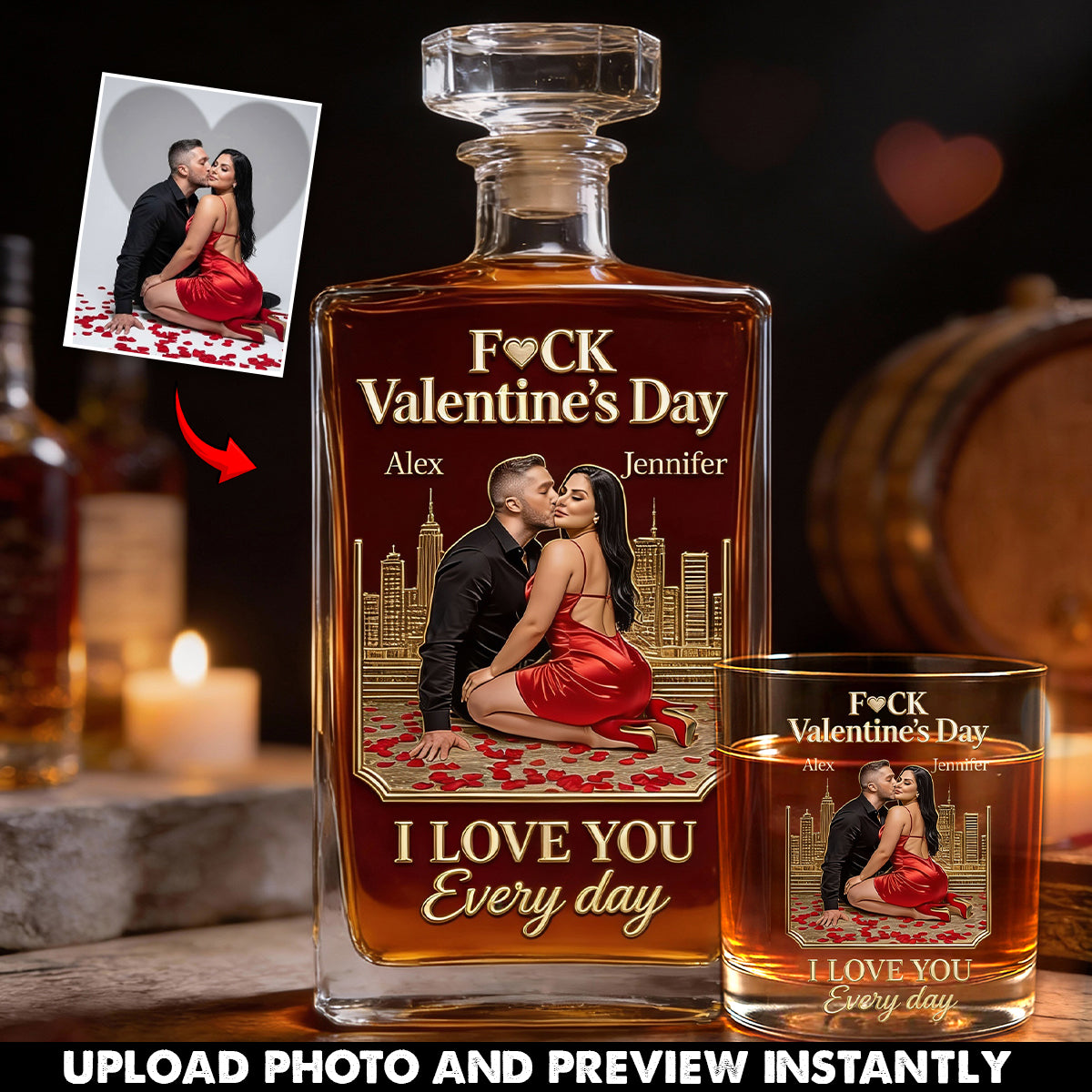 I Love You Every Day - Personalized Couple Whiskey Decanter Set
