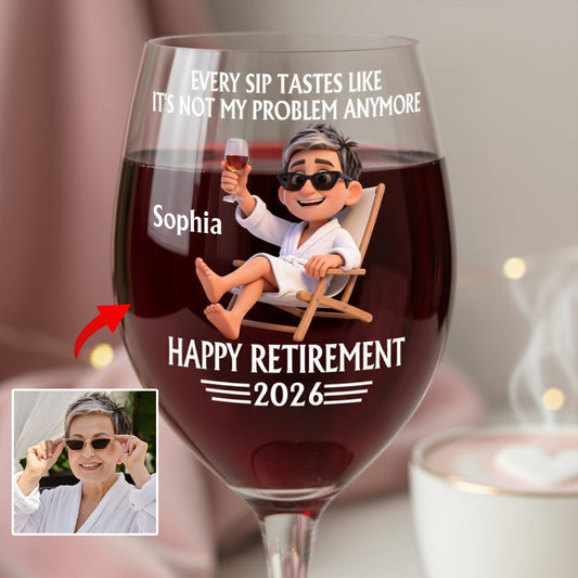 Happy Retirement Gift - Personalized Retired Wine Glass With Long Stem