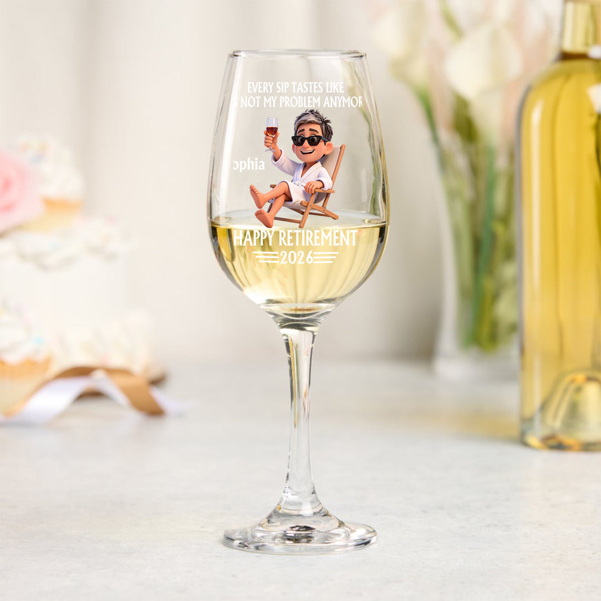 Happy Retirement Gift - Personalized Retired Wine Glass With Long Stem