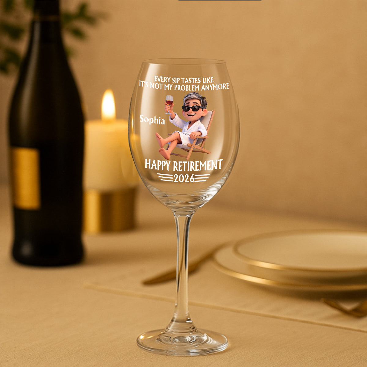 Happy Retirement Gift - Personalized Retired Wine Glass With Long Stem