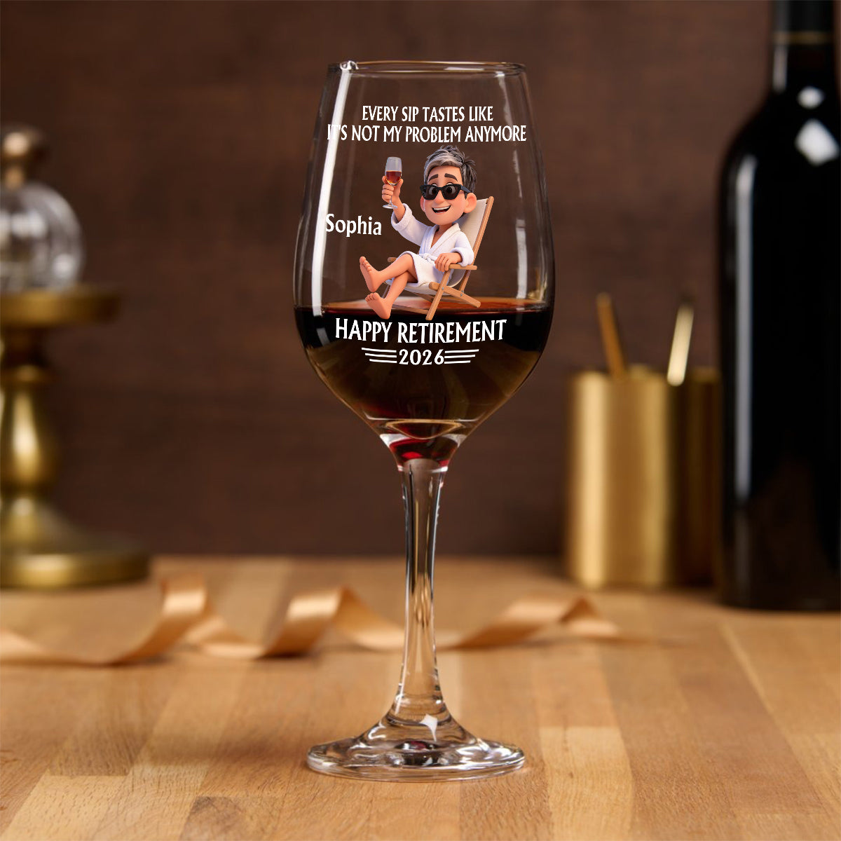 Happy Retirement Gift - Personalized Retired Wine Glass With Long Stem