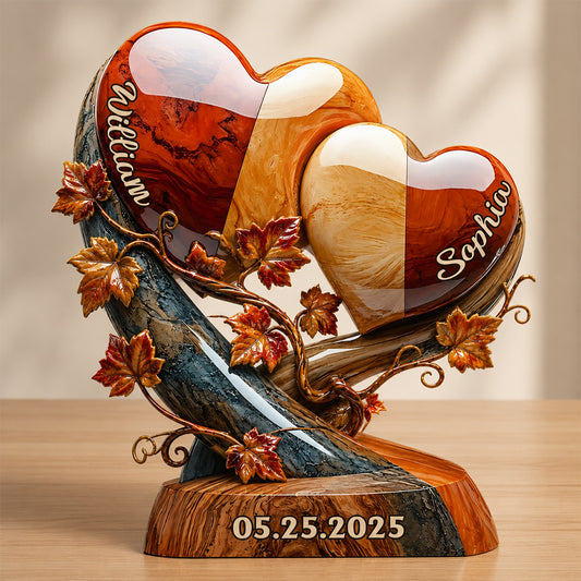 Love Hearts Autumn Fall Vibes - Personalized Couple 2-Side Printed Acrylic Plaque