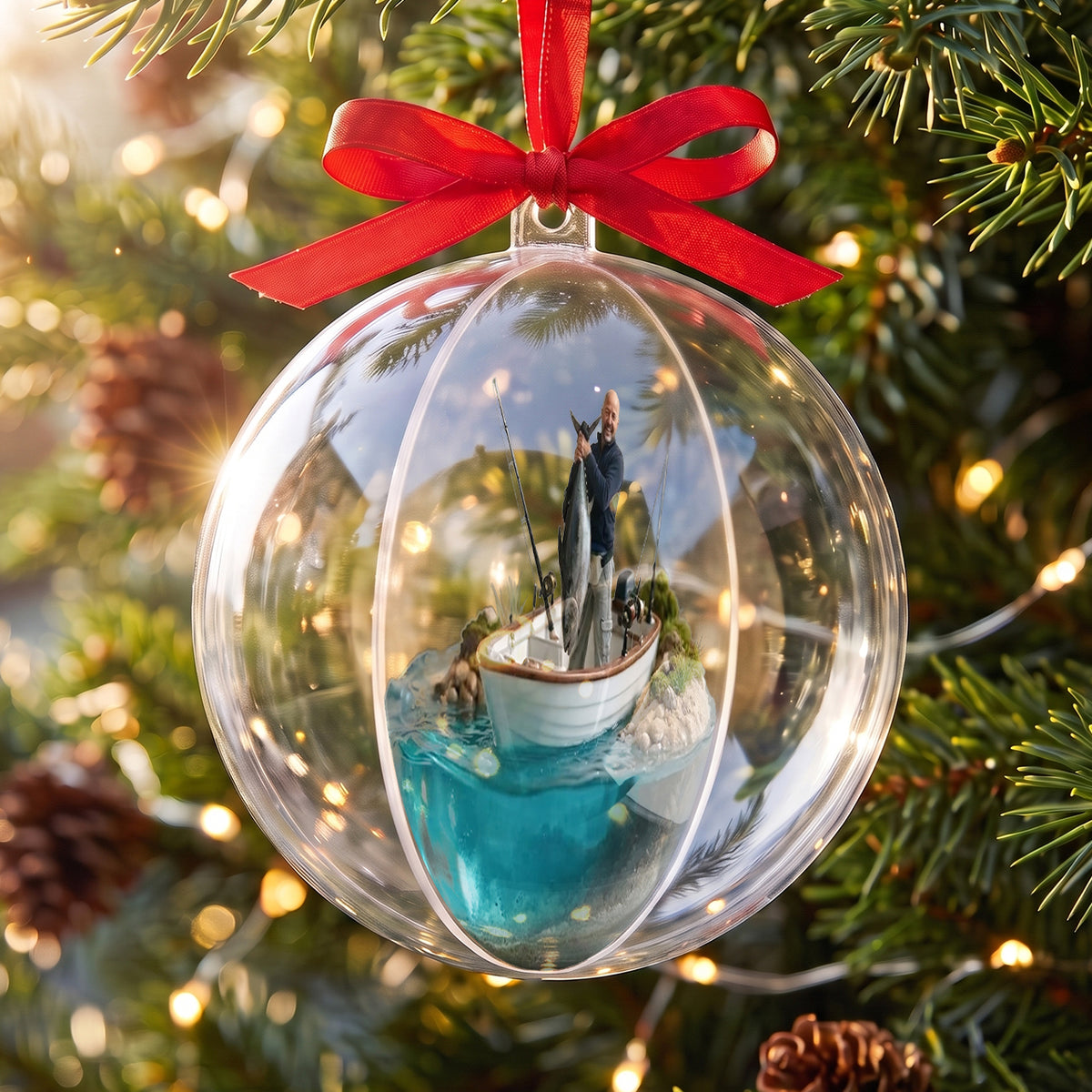 Fisherman Christmas - Personalized Fishing Acrylic Ball Ornament