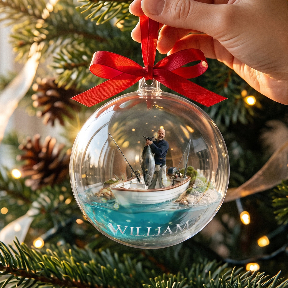 Fisherman Christmas - Personalized Fishing Acrylic Ball Ornament