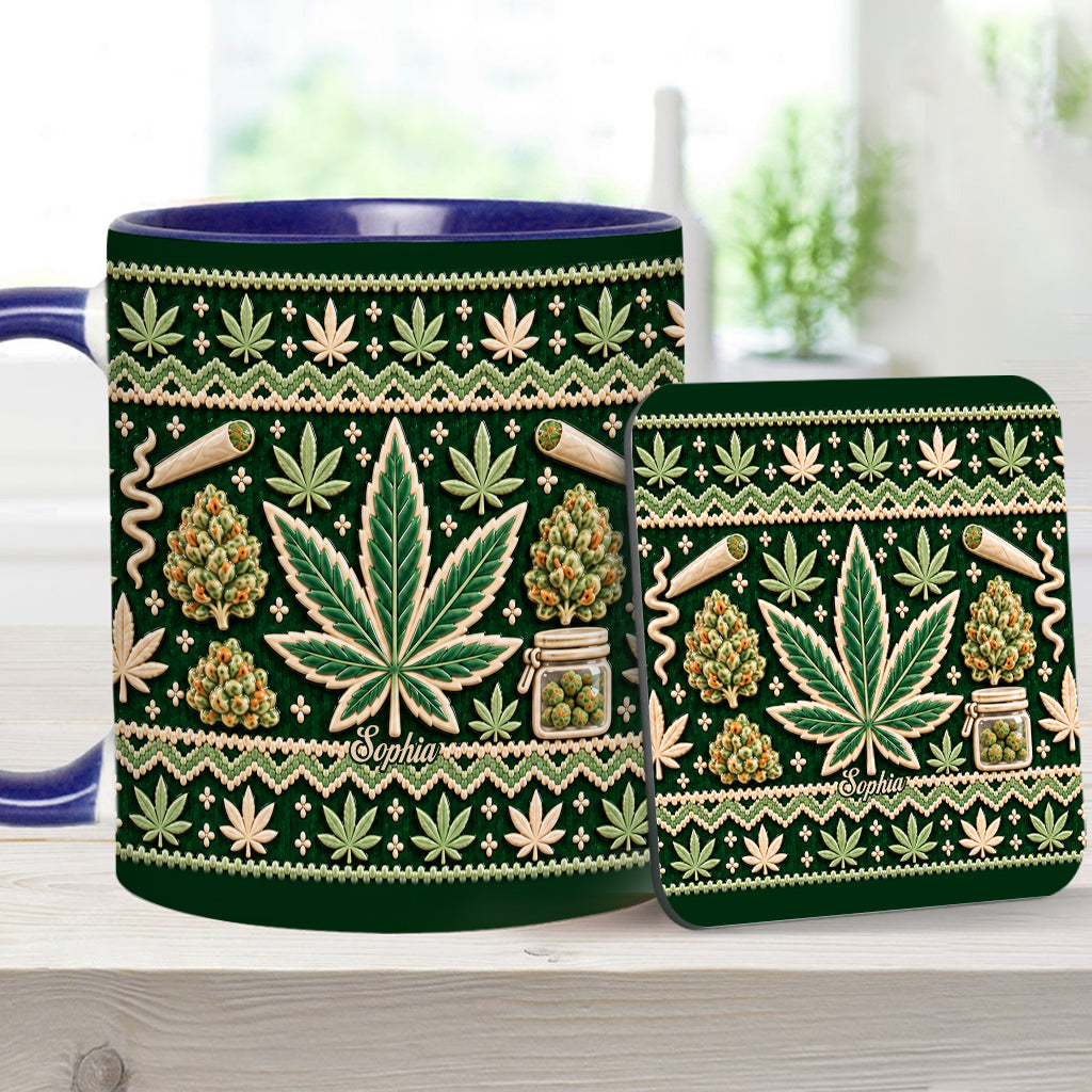 Ugly Pattern Magic Green Pink Leaf - Personalized Weed Accent Mug & Coaster