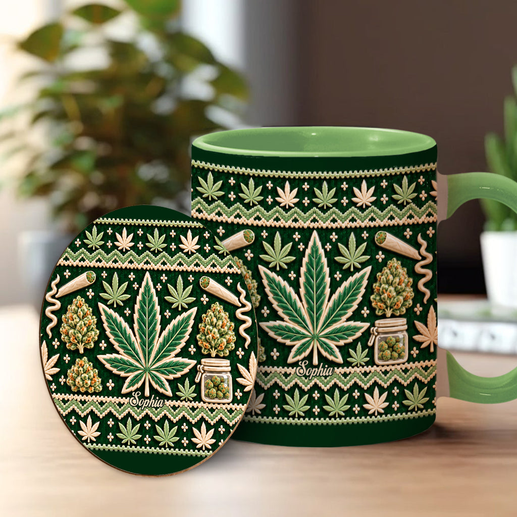 Ugly Pattern Magic Green Pink Leaf - Personalized Weed Accent Mug & Coaster