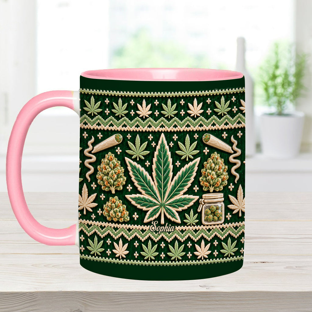 Ugly Pattern Magic Green Pink Leaf - Personalized Weed Accent Mug & Coaster