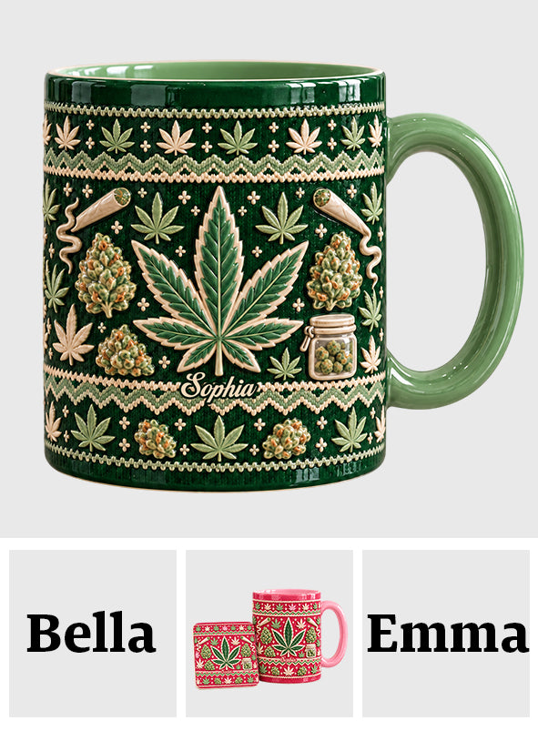 Ugly Pattern Magic Green Pink Leaf - Personalized Weed Accent Mug & Coaster