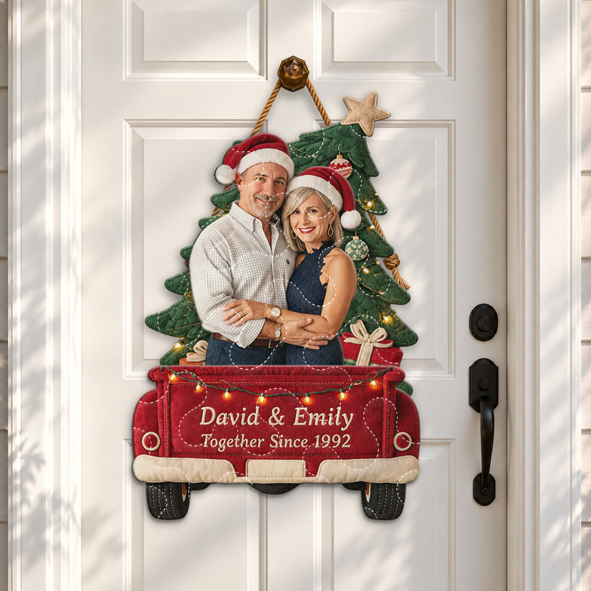 Our Christmas Together - Personalized Couple Quilted Door Hanger