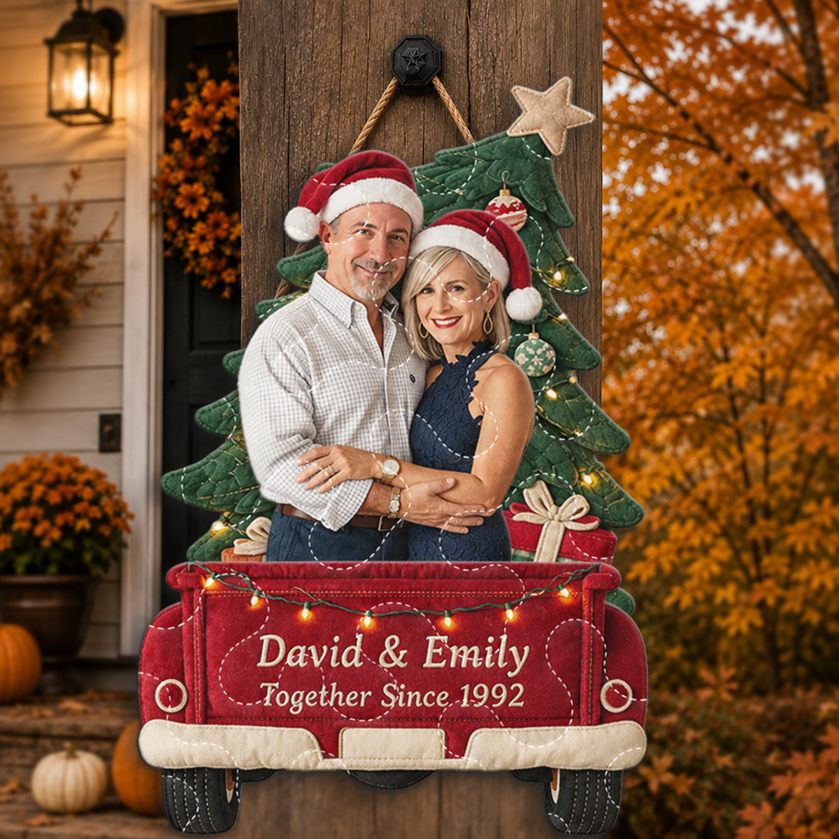 Our Christmas Together - Personalized Couple Quilted Door Hanger
