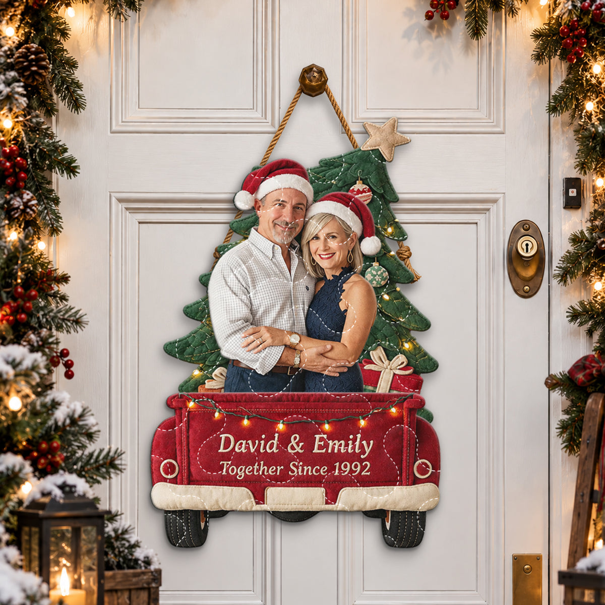 Our Christmas Together - Personalized Couple Quilted Door Hanger