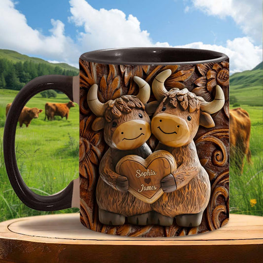 Cute Highland Cow Couple - Personalized Highland Cow Accent Mug