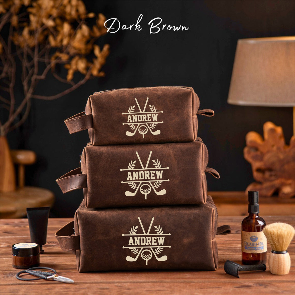 For The Man Who Plays Life Like Golf - Personalized Golf Leather Toiletry Bag