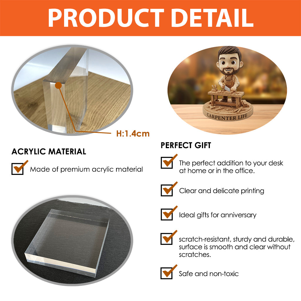 Gift For Carpenters - Personalized Carpentry Custom Shaped Acrylic Plaque