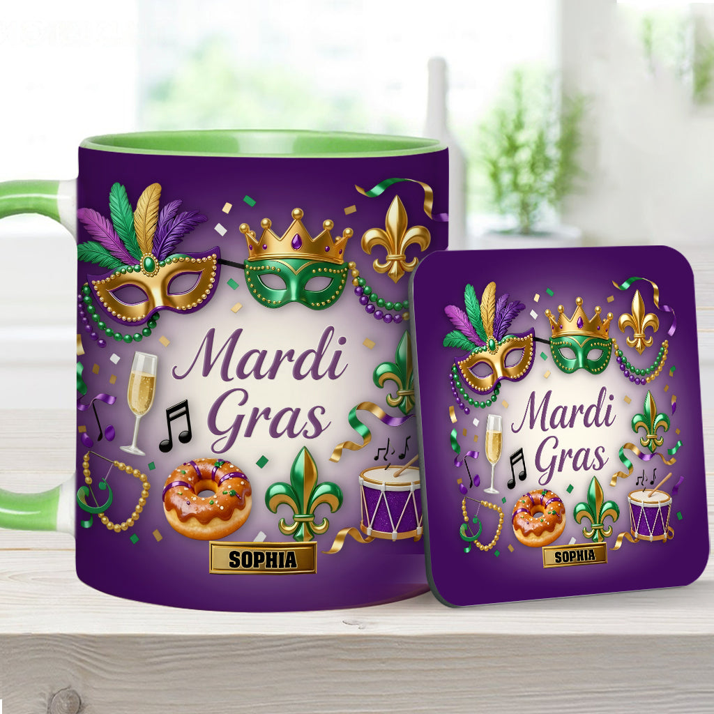 Happy Mardi Gras - Personalized Mardi Gras Accent Mug & Coaster