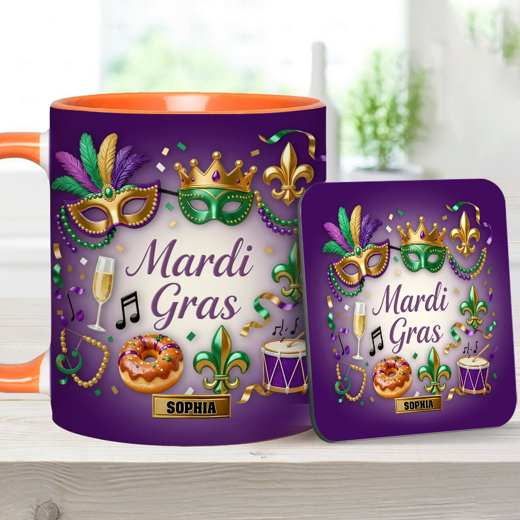Happy Mardi Gras - Personalized Mardi Gras Accent Mug & Coaster