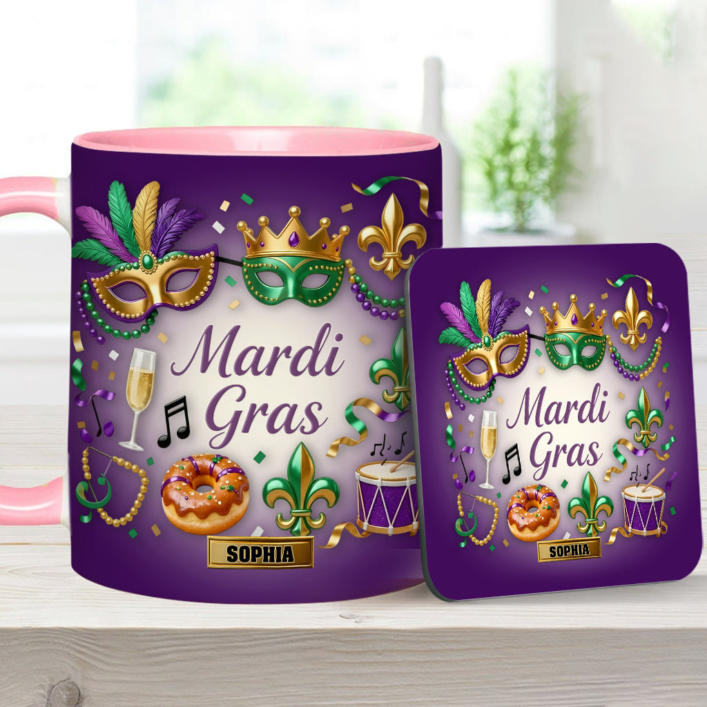 Happy Mardi Gras - Personalized Mardi Gras Accent Mug & Coaster