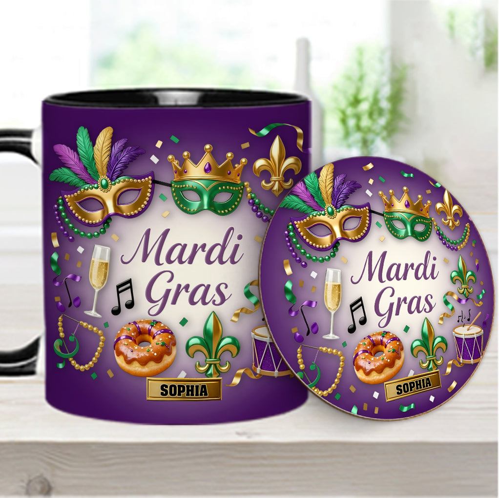 Happy Mardi Gras - Personalized Mardi Gras Accent Mug & Coaster