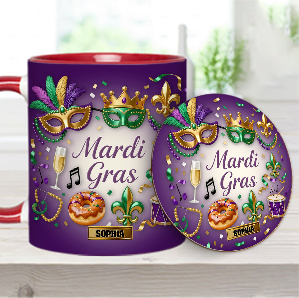 Happy Mardi Gras - Personalized Mardi Gras Accent Mug & Coaster