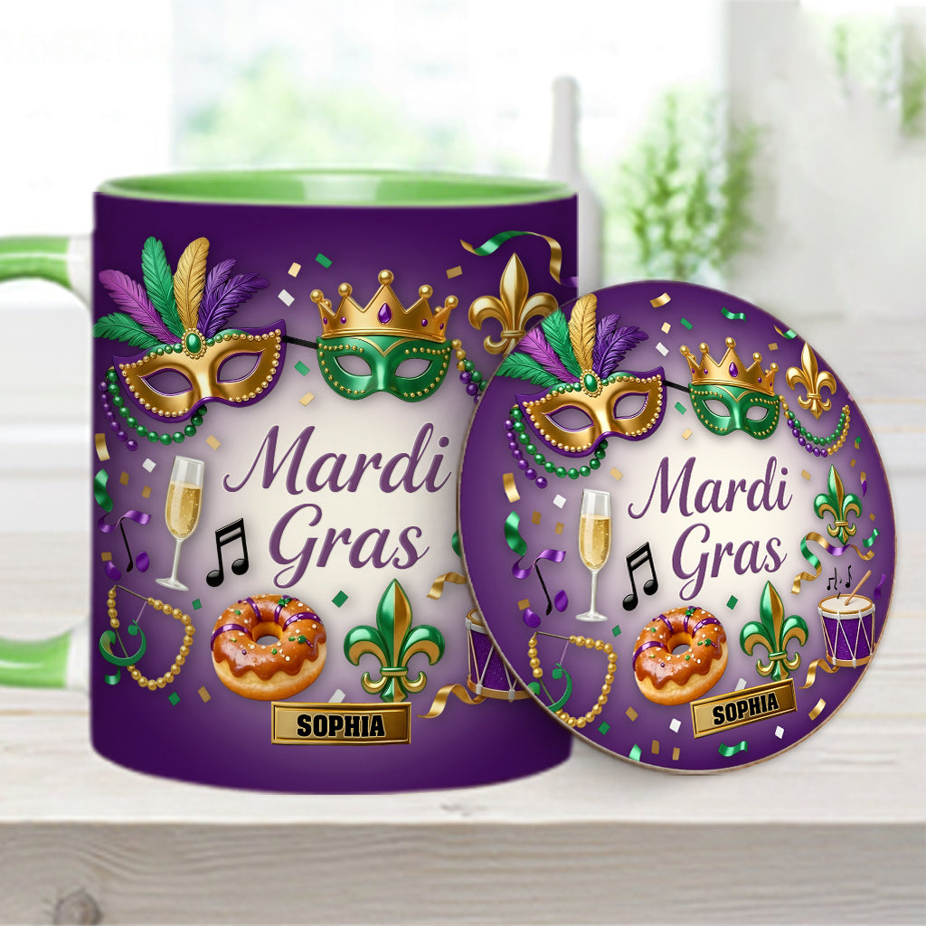 Happy Mardi Gras - Personalized Mardi Gras Accent Mug & Coaster
