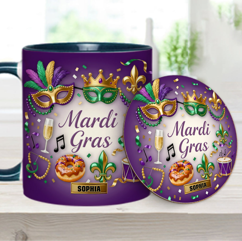 Happy Mardi Gras - Personalized Mardi Gras Accent Mug & Coaster