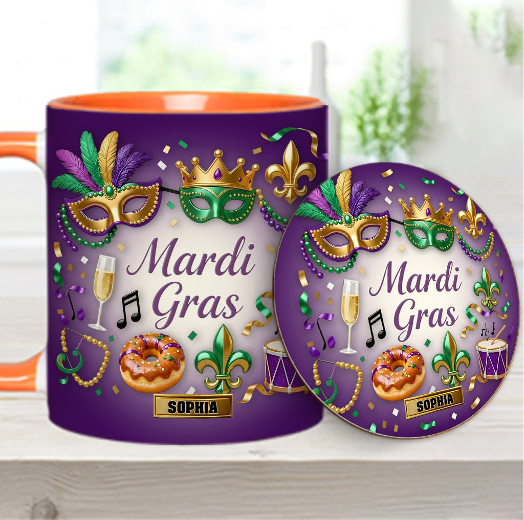 Happy Mardi Gras - Personalized Mardi Gras Accent Mug & Coaster