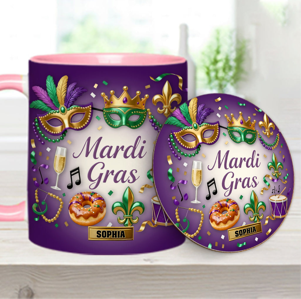 Happy Mardi Gras - Personalized Mardi Gras Accent Mug & Coaster