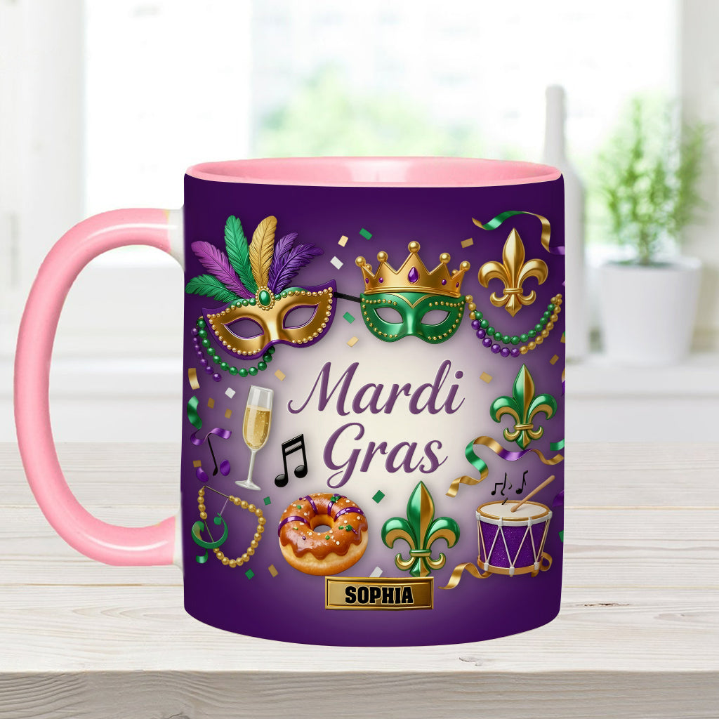 Happy Mardi Gras - Personalized Mardi Gras Accent Mug & Coaster