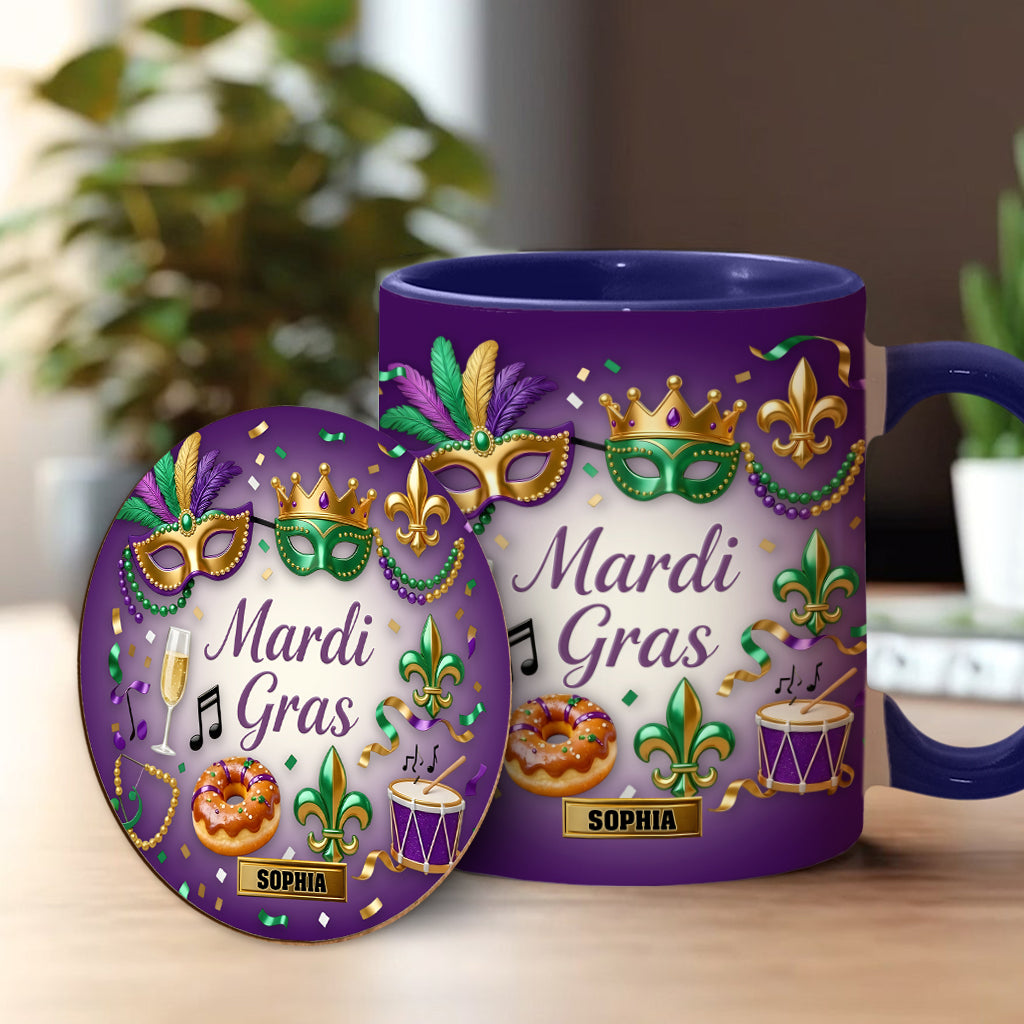 Happy Mardi Gras - Personalized Mardi Gras Accent Mug & Coaster