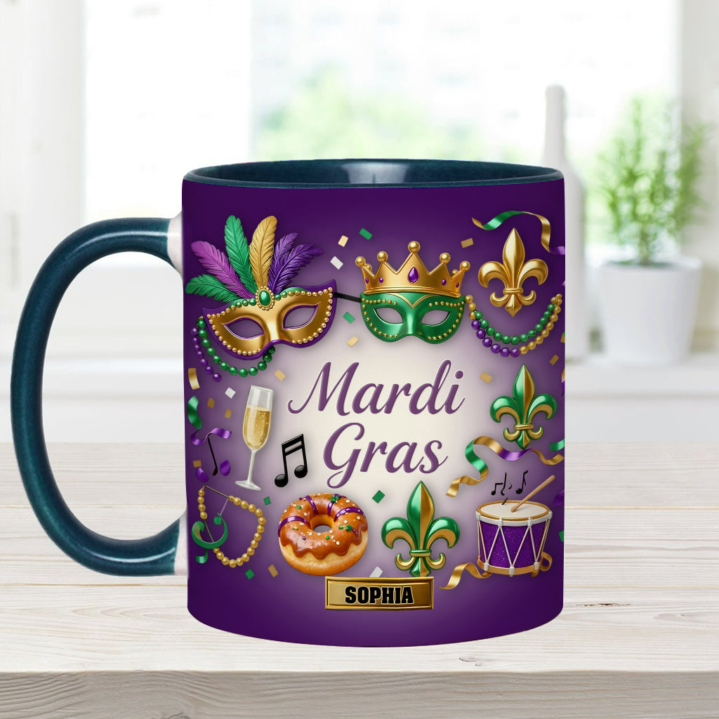 Happy Mardi Gras - Personalized Mardi Gras Accent Mug & Coaster