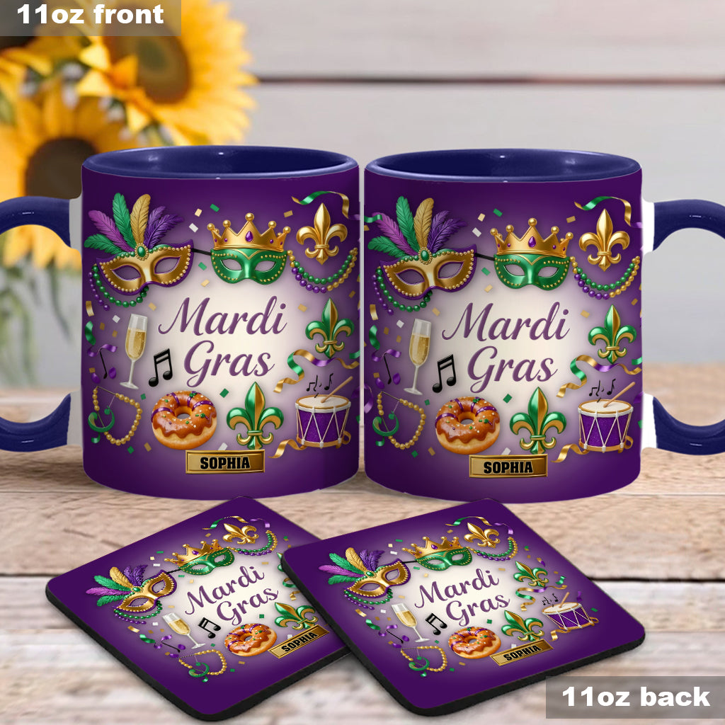 Happy Mardi Gras - Personalized Mardi Gras Accent Mug & Coaster