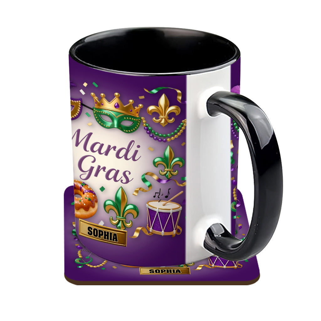 Happy Mardi Gras - Personalized Mardi Gras Accent Mug & Coaster