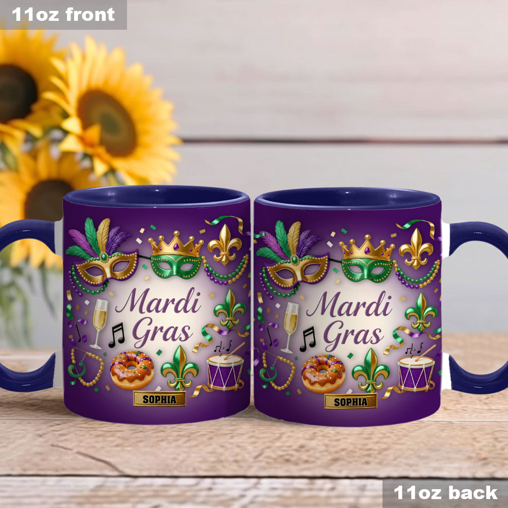 Happy Mardi Gras - Personalized Mardi Gras Accent Mug & Coaster