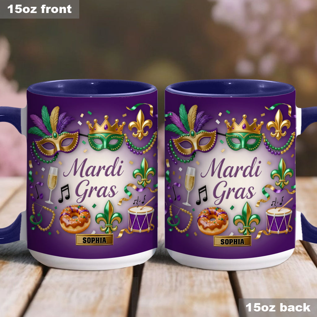 Happy Mardi Gras - Personalized Mardi Gras Accent Mug & Coaster
