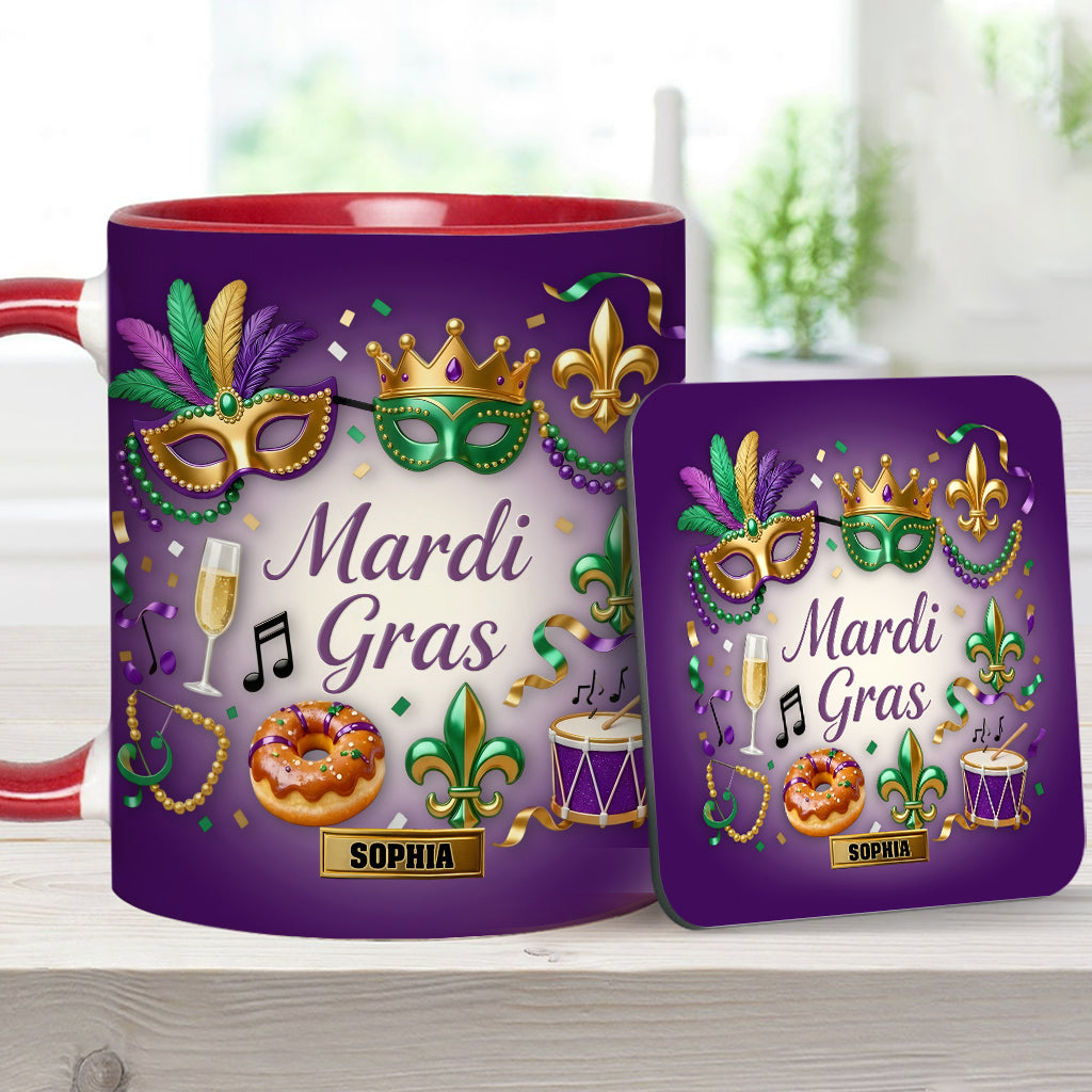 Happy Mardi Gras - Personalized Mardi Gras Accent Mug & Coaster