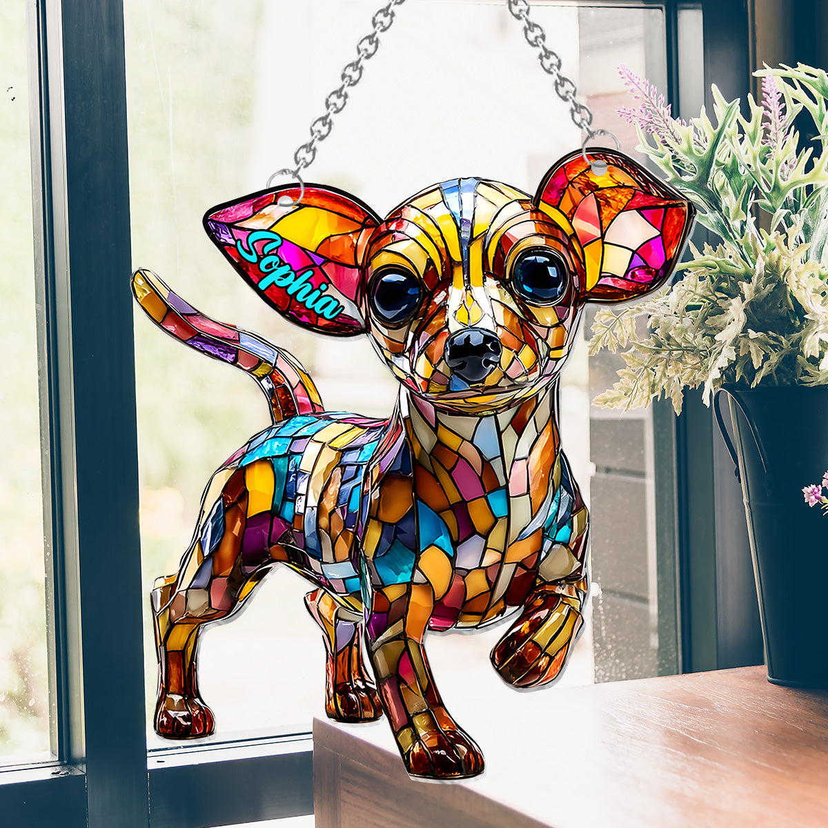 Adorable Chihuahua - Personalized Chihuahua Window Hanging Suncatcher Ornament