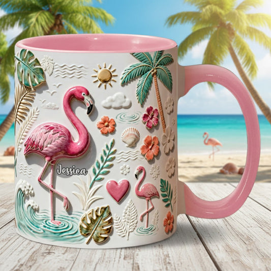 Love Flamingo - Personalized Flamingo Accent Mug & Coaster