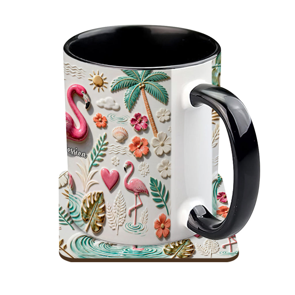 Love Flamingo - Personalized Flamingo Accent Mug & Coaster