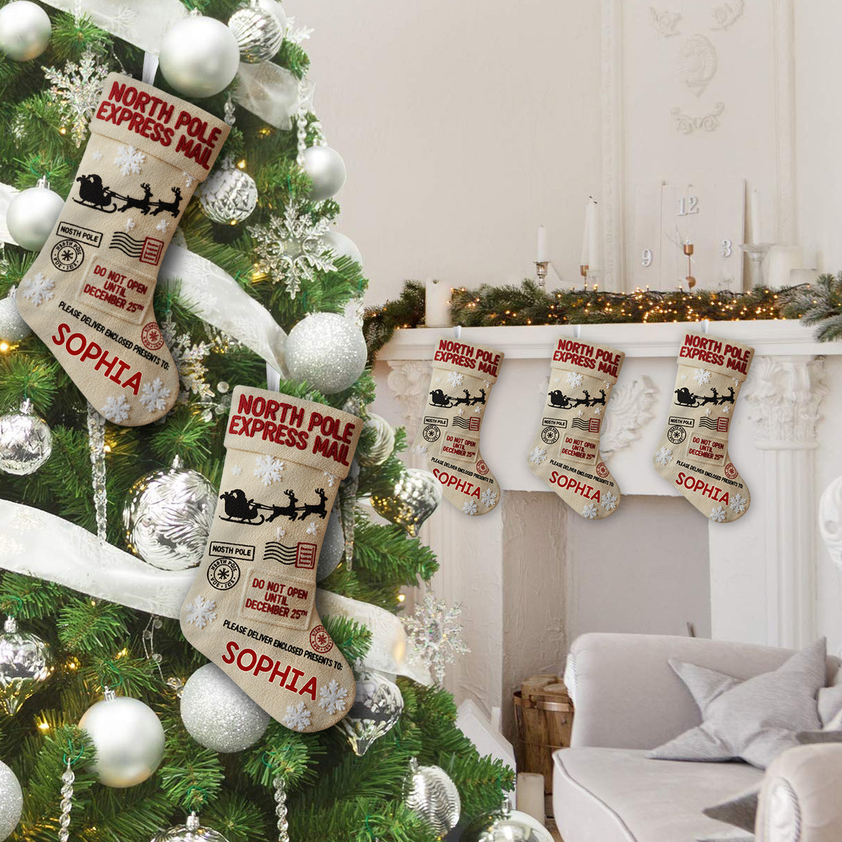 North Pole Santa - Personalized Family Shaped Christmas Stocking