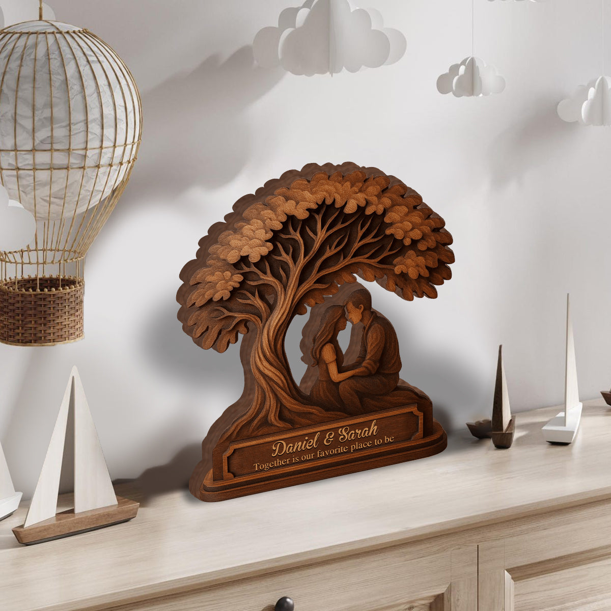 Together Is Our Favorite To Be - Personalized Couple Custom Shaped Wood Plaque