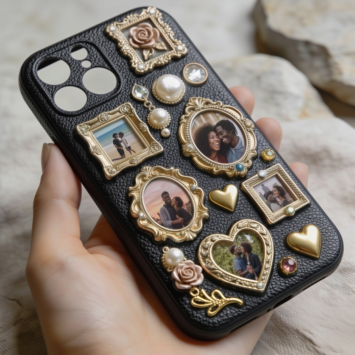 Couple Photo Frame Unique Gift - Personalized Couple Leather Phone Case