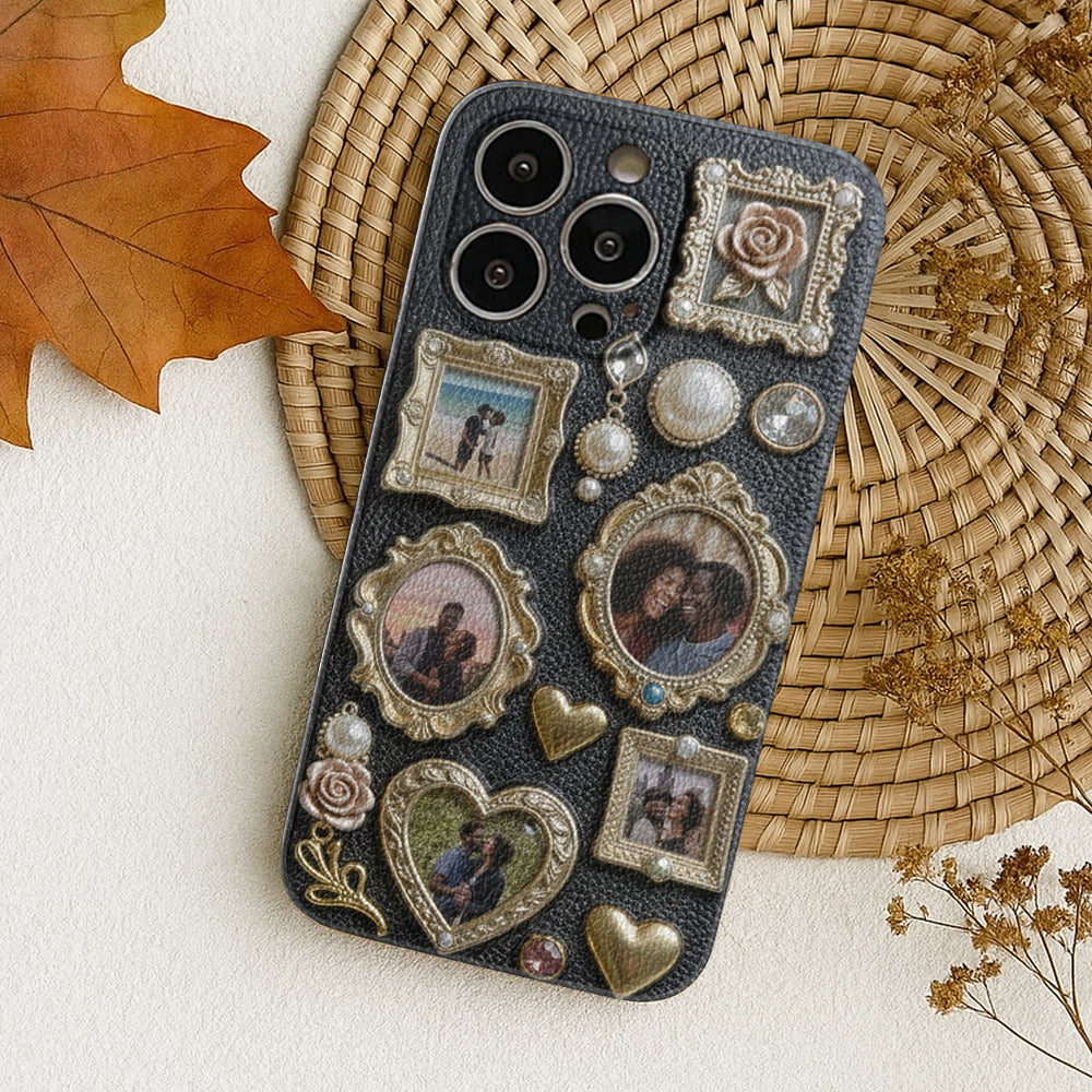 Couple Photo Frame Unique Gift - Personalized Couple Leather Phone Case