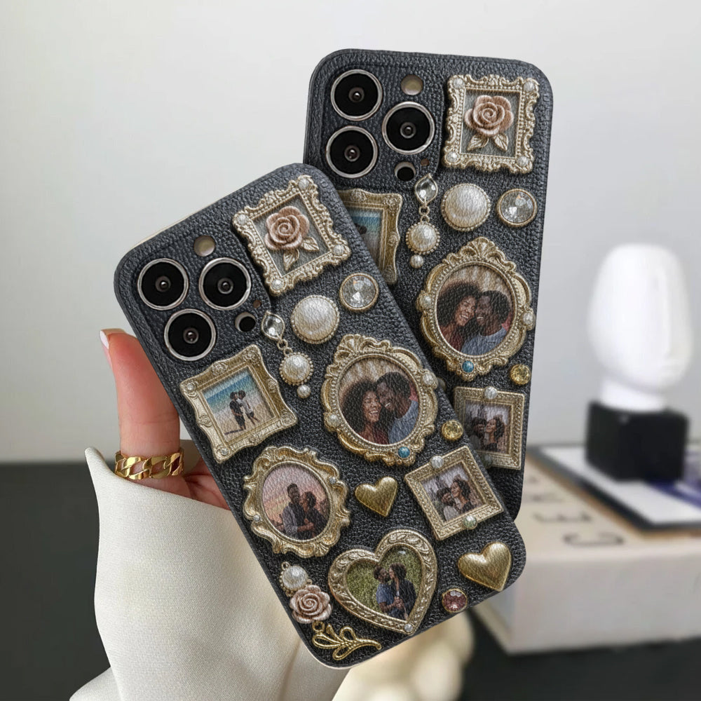 Couple Photo Frame Unique Gift - Personalized Couple Leather Phone Case